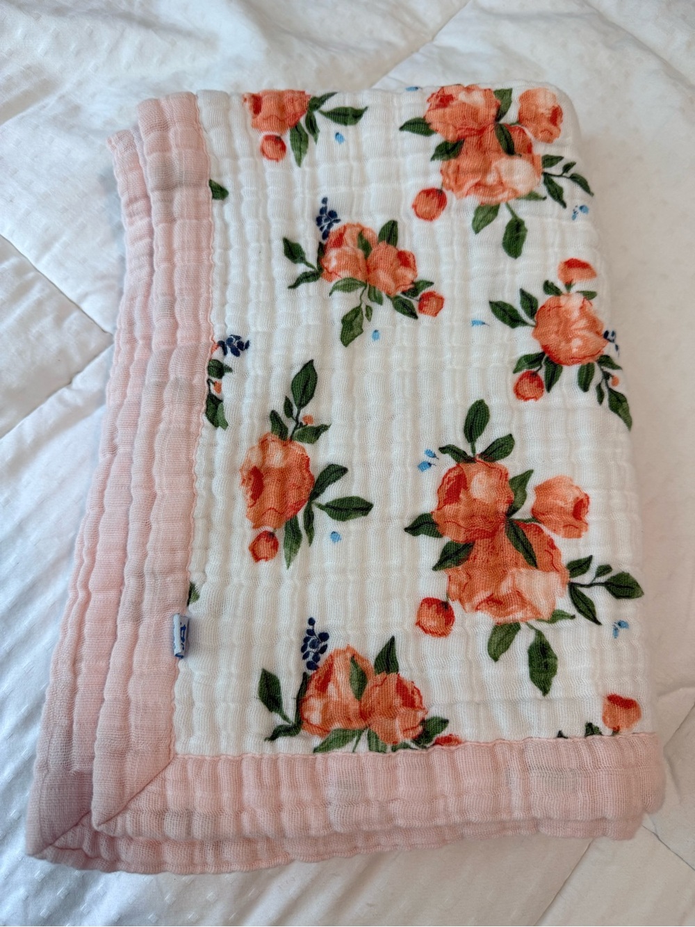Little Unicorn Floral Muslin Baby Blanket - Pink & Peach